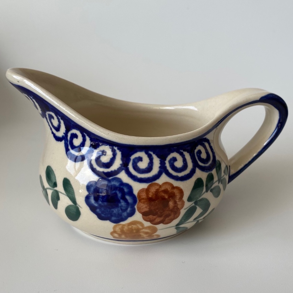 Boleslawiec Polish Pottery Gravy Boat: Floral Pattern, Vintage, Collectible